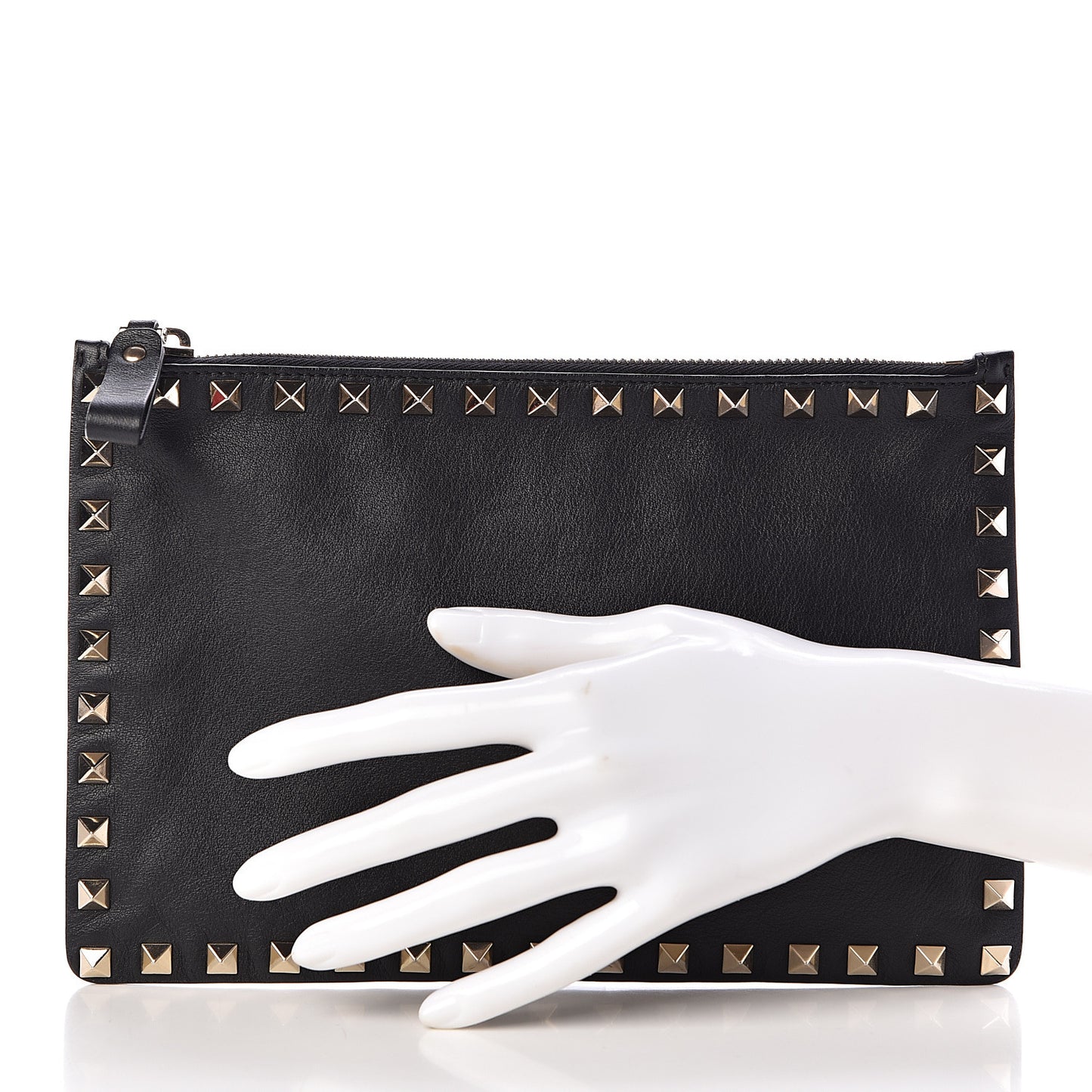 Vitello Medium Rockstud Zip Pouch Black
