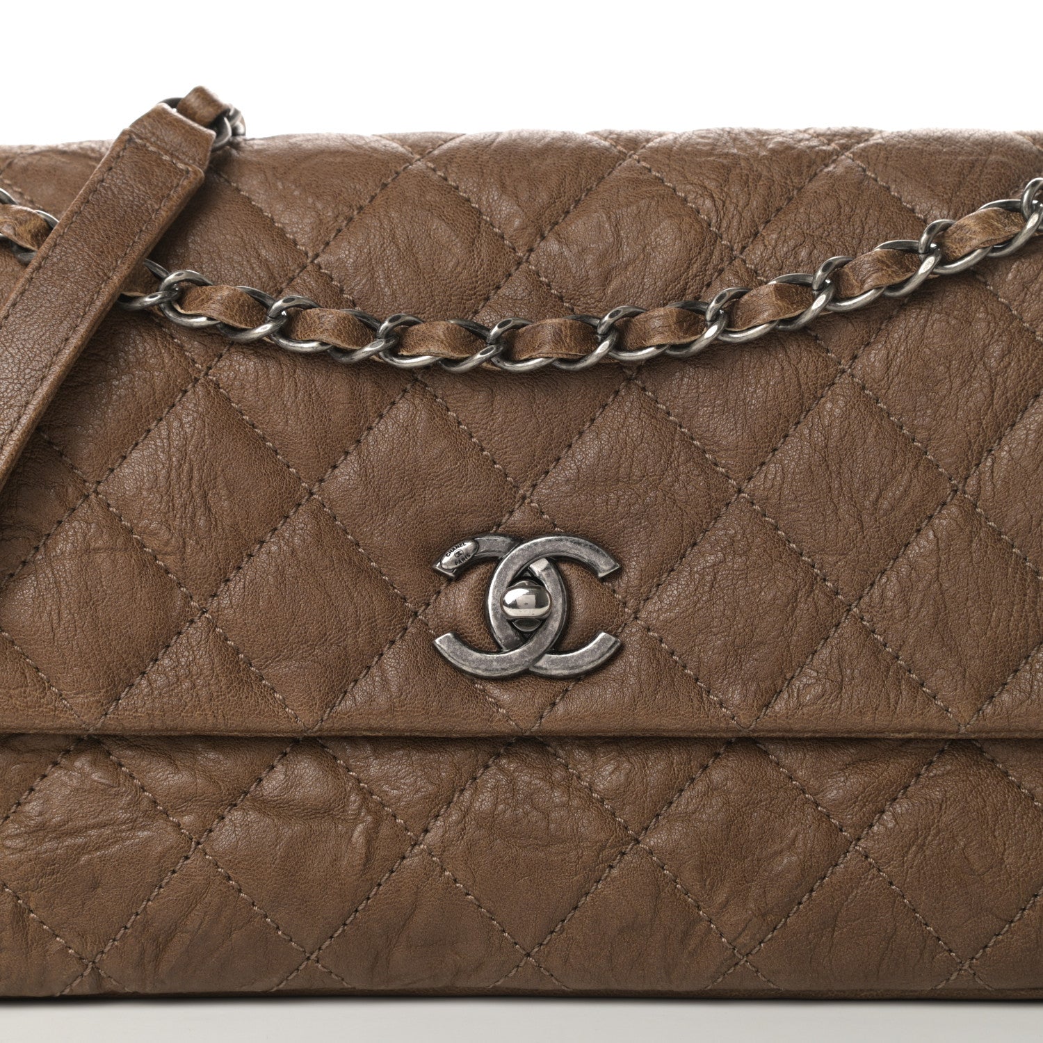 Chanel Crumpled Lambskin Quilted Medium Single Flap Khaki 9 of 13