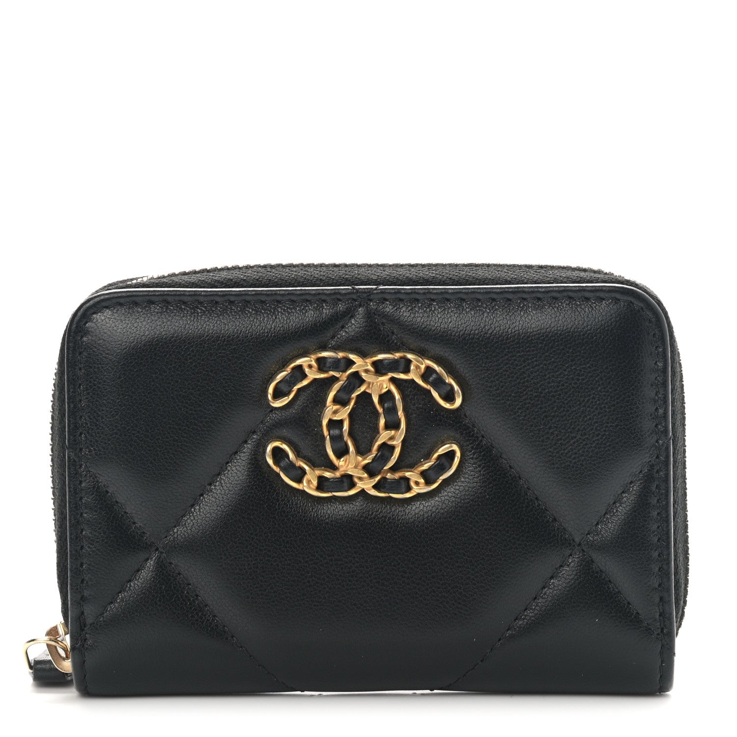 Chanel Lambskin Quilted Chanel 19 Zip Around Coin Purse Wallet Black 1 of 8