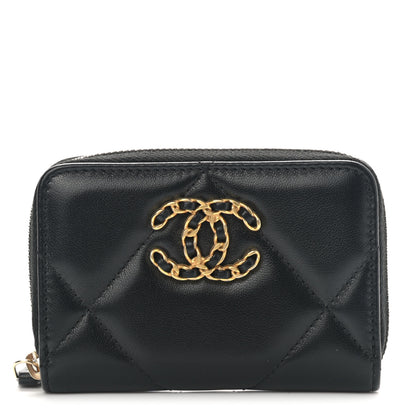 Chanel Lambskin Quilted Chanel 19 Zip Around Coin Purse Wallet Black 1 of 8