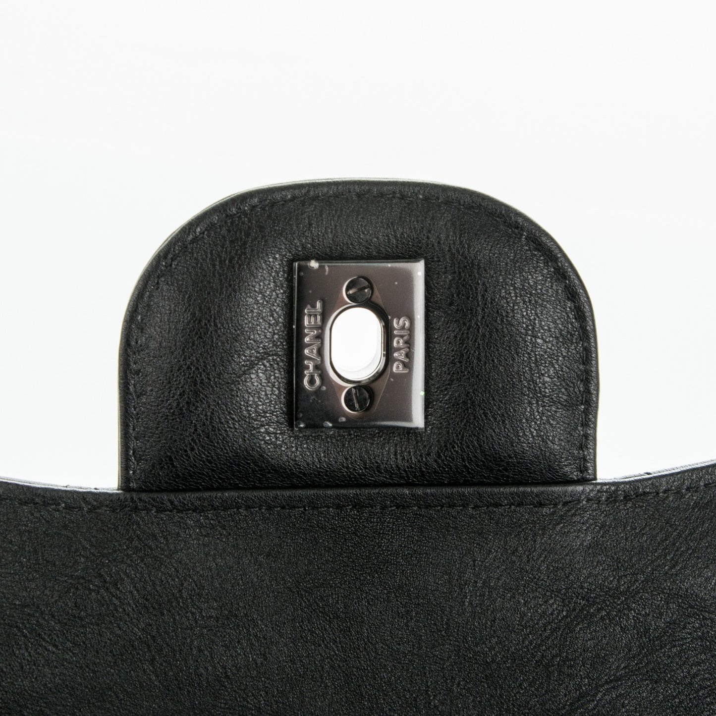 Crumpled Calfskin Quilted Jumbo Double Flap So Black