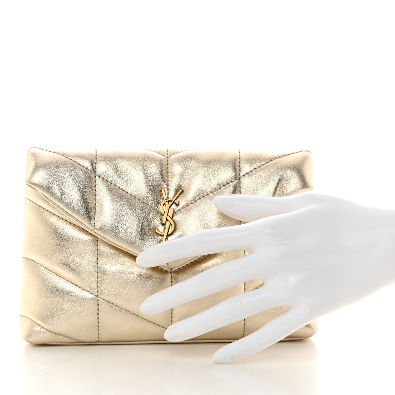 Saint Laurent Metallic Lambskin Monogram Loulou Puffer Pouch Clutch Gold 2 of 8