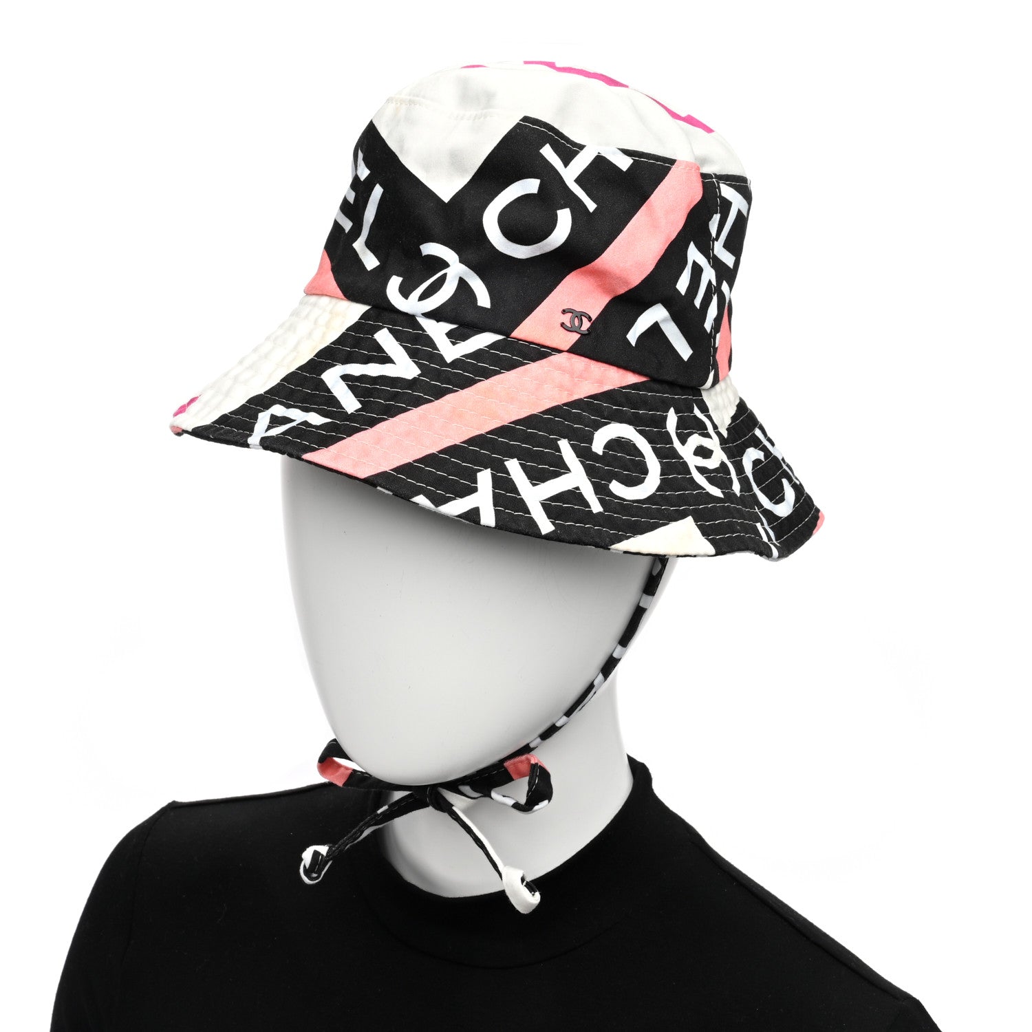 Chanel Cotton Logo Cloche Hat S Ecru Black Pink 2 of 11