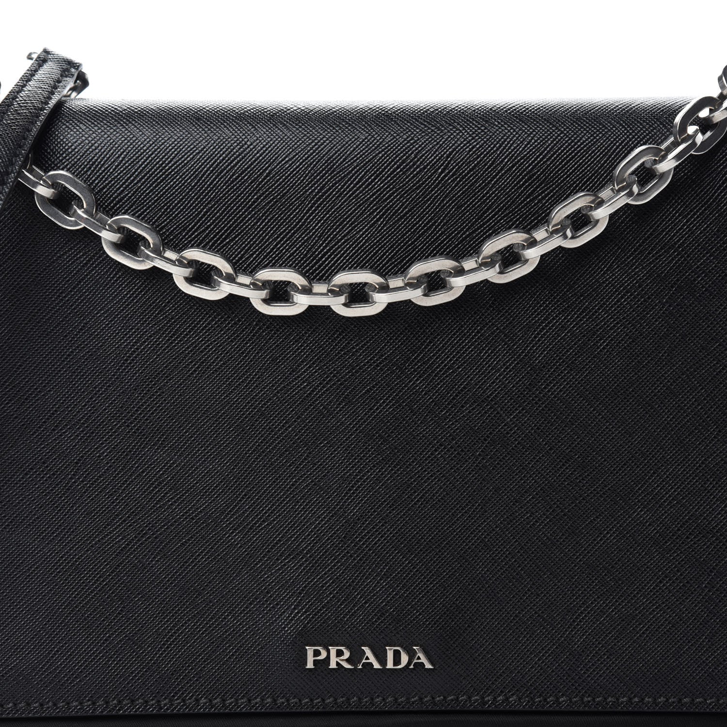 Prada Saffiano Tessuto Nylon Chain Shoulder Bag Black 11 of 11