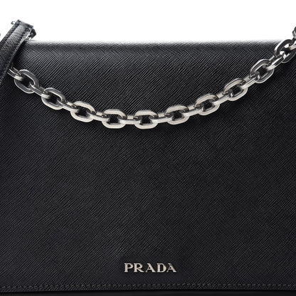 Prada Saffiano Tessuto Nylon Chain Shoulder Bag Black 11 of 11