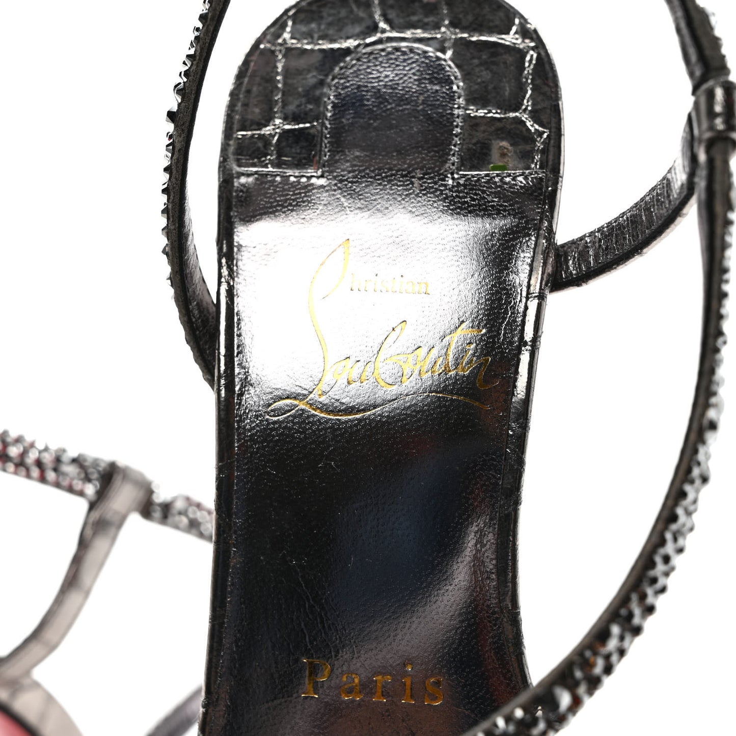Metallic Nappa Embossed Crystal Rosalie 100 Sandals 36 Silver