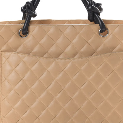 Chanel Calfskin Quilted Large Cambon Tote Beige Black 12 of 13