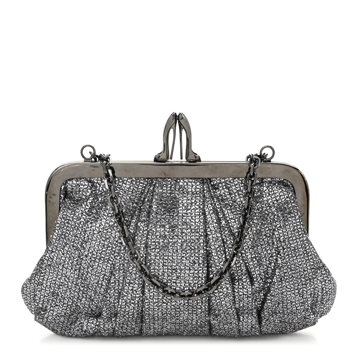 Christian Louboutin Glitter Fabric Crossbody Clutch Silver 1 of 9