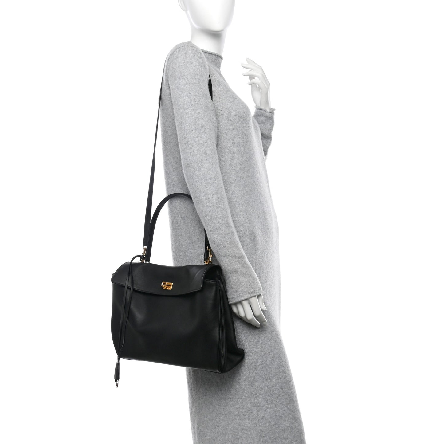 Natural Smooth Calfskin Medium Rodeo Top Handle Handbag Black