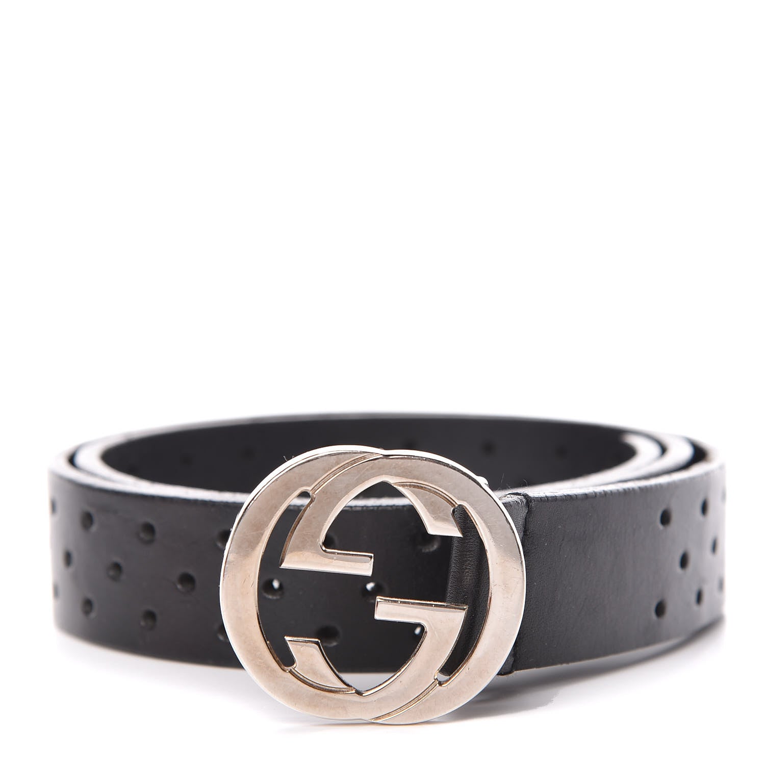 Gucci Calfskin Perforated Interlocking G Belt 75 30 Black 1 of 6