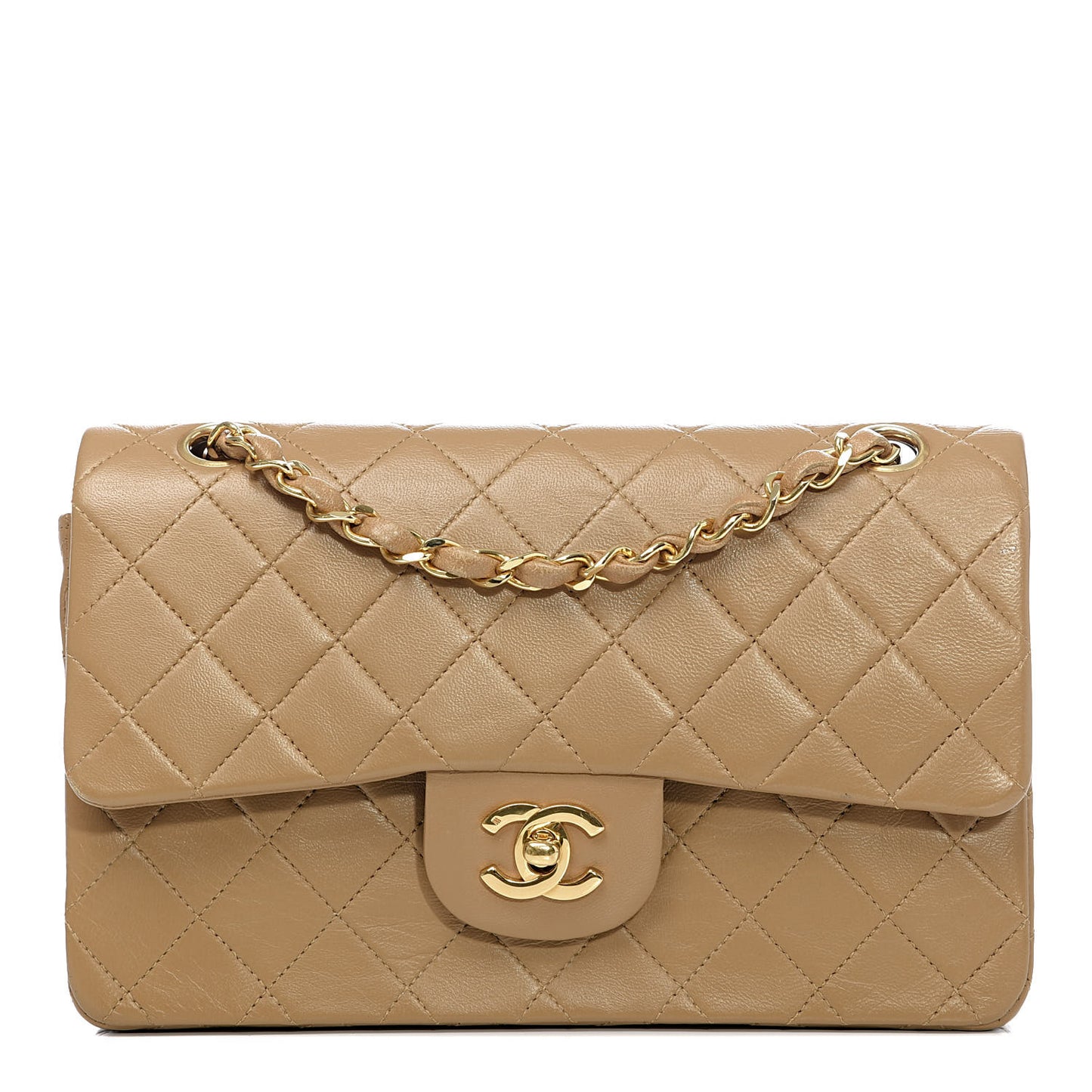 Lambskin Quilted Small Double Flap Beige