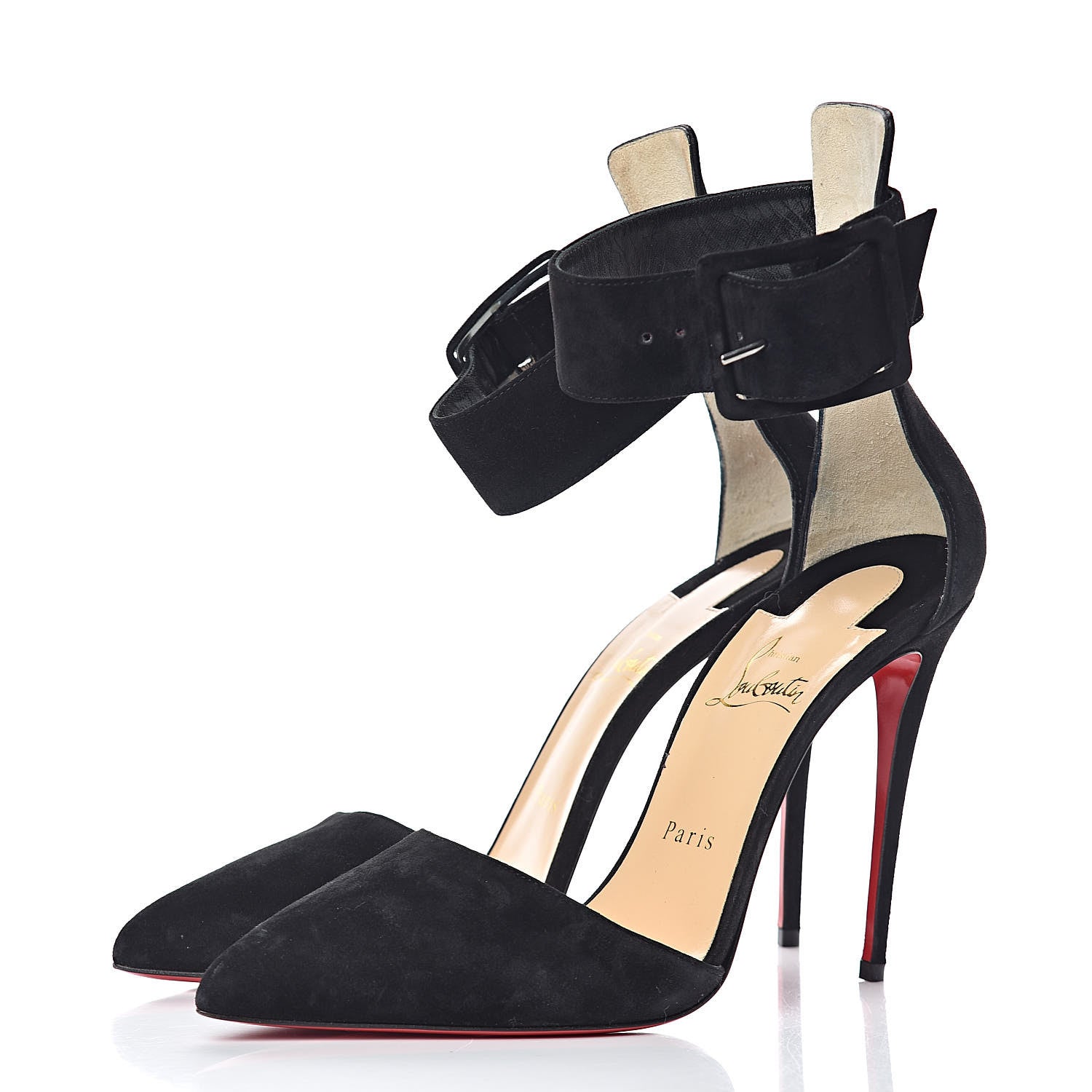 Christian Louboutin Veau Velours Harler 100 Ankle Strap Pumps 40 Black 3 of 13