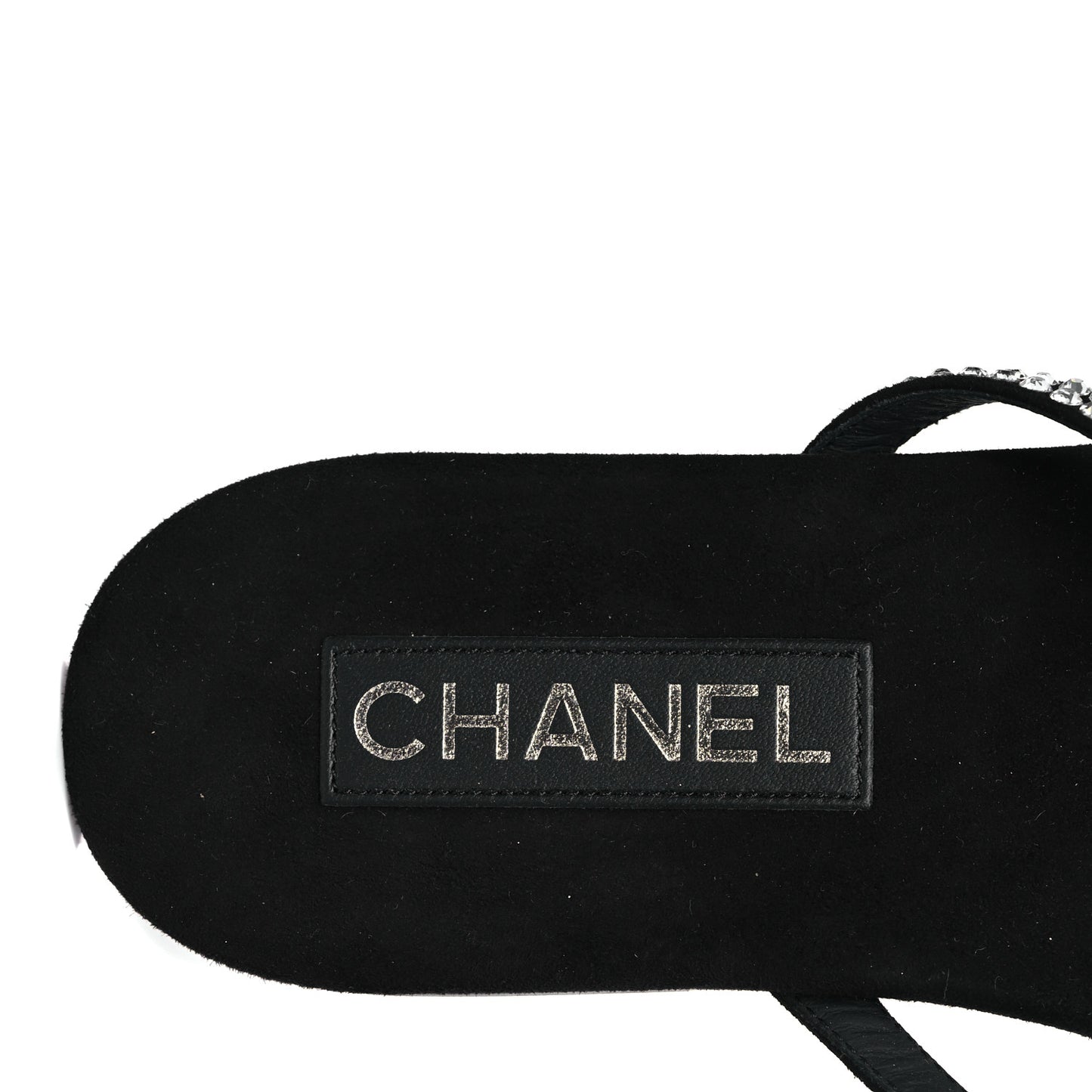 Suede Kidskin Strass CC Thong Sandals 40 Black