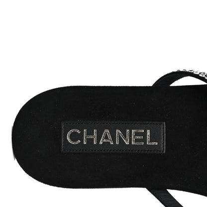 Chanel Suede Kidskin Strass CC Thong Sandals 40 Black 8 of 9