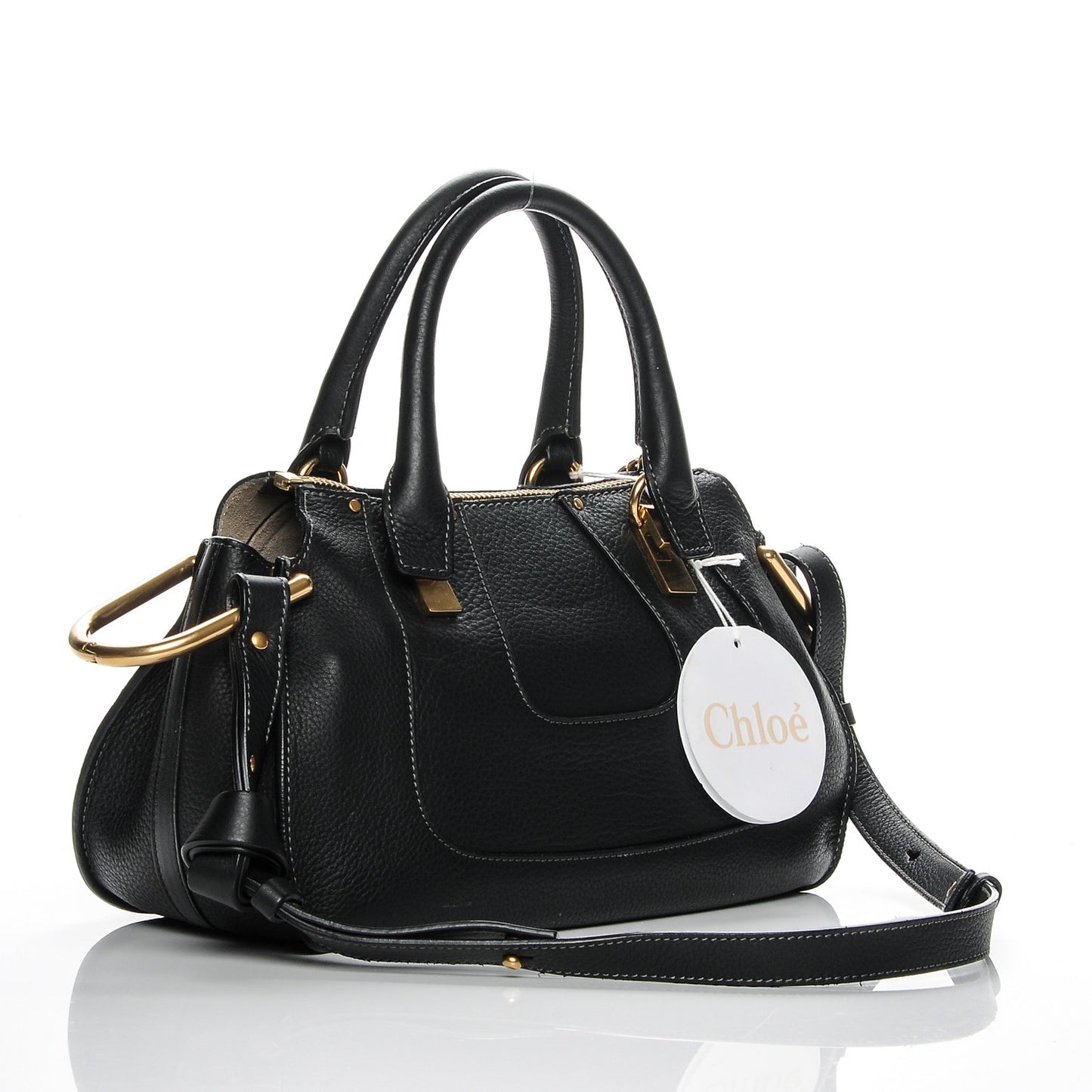Grained Calfskin Hayley Double Carry Satchel Black