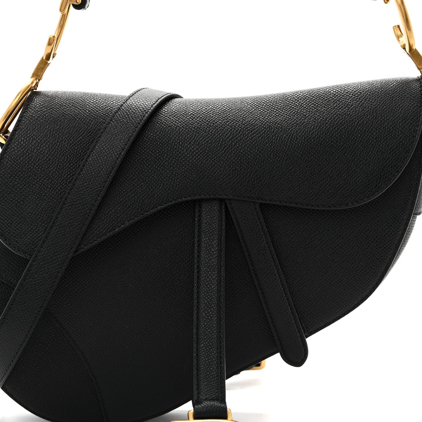 Grained Calfskin Saddle Bag With Strap Black