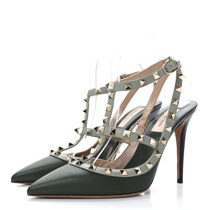 Valentino Garavani Calfskin Nappa Rockstud Ankle Strap 100mm Pumps 40 Marine Multicolor 3 of 7