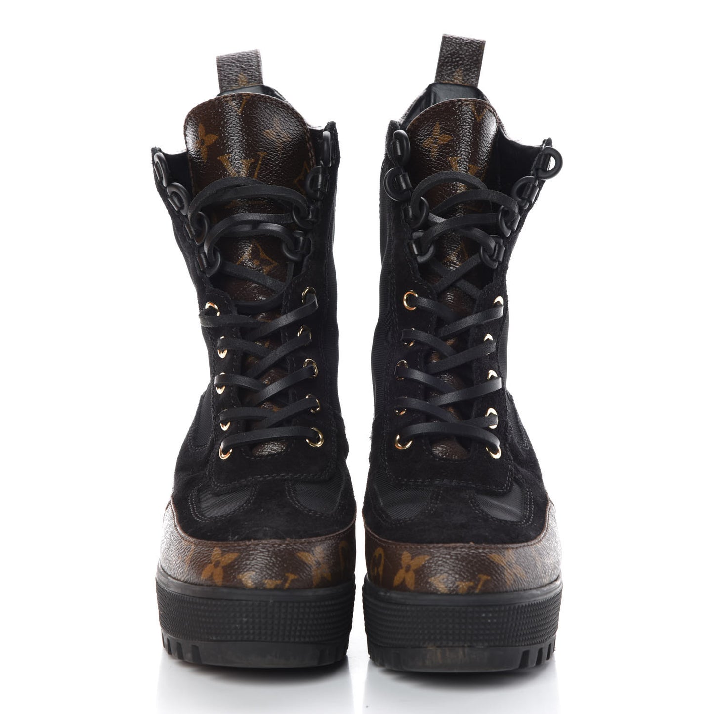 Suede Calfskin Monogram Laureate Platform Desert Boots 36 Black