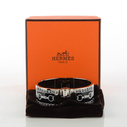 Hermes Enamel Printed Wide Balades Equestres Hinged Bracelet S Black 6 of 6