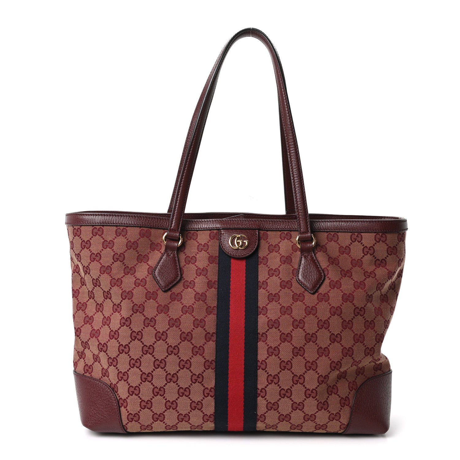 Gucci Monogram Textured Dollar Calfskin Web Medium Ophidia Shopping Tote Sahara Rubino Chardonnay 1 of 9