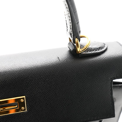 Hermes Madame Calfskin Shiny Niloticus Crocodile Kelly Sellier Touch 25 Black 11 of 12