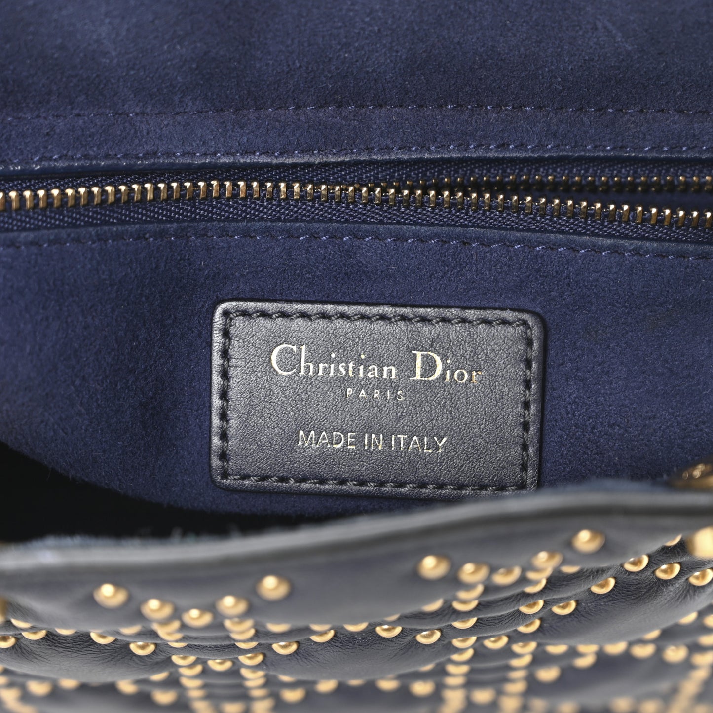 Calfskin Cannage Studded Medium Supple Lady Dior Navy
