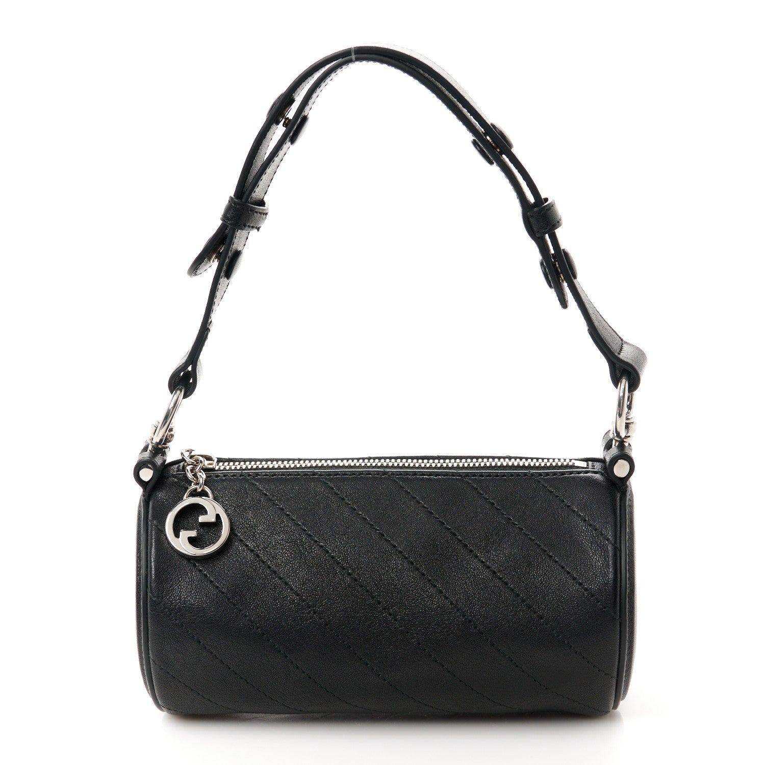 Gucci Sakai Be Green Calfskin Diagonal Stitched Mini Blondie Barrel Shoulder Bag Black 1 of 9