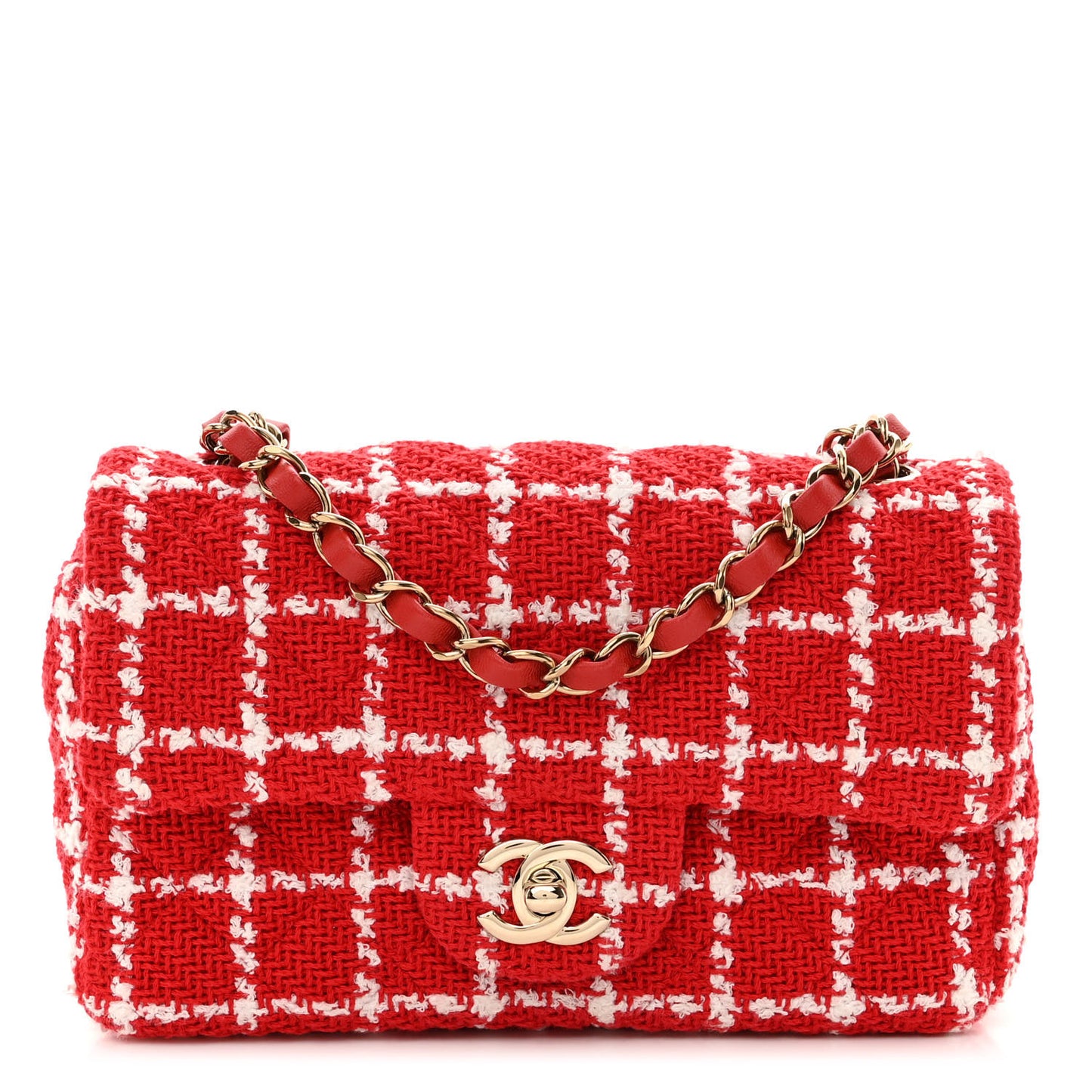Tweed Quilted Mini Rectangular Flap White Red