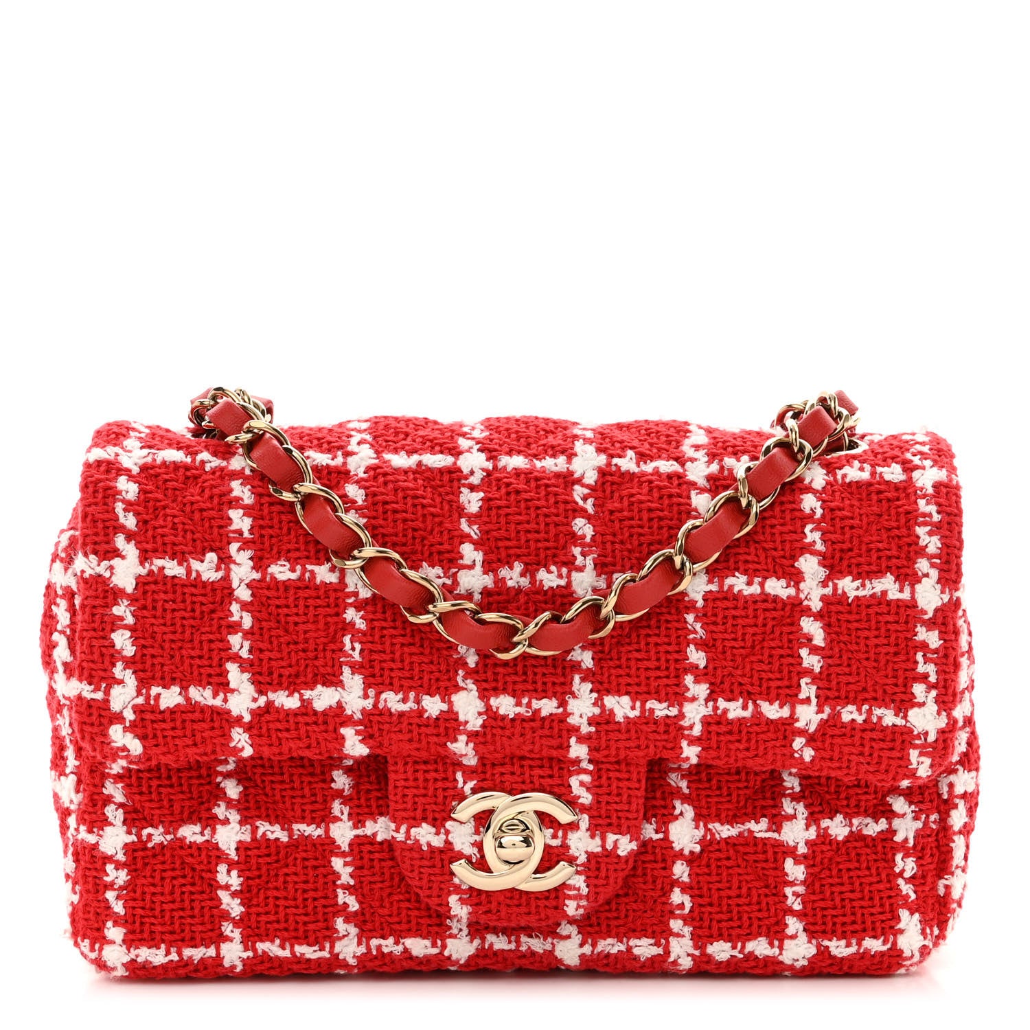 Chanel Tweed Quilted Mini Rectangular Flap White Red 1 of 10