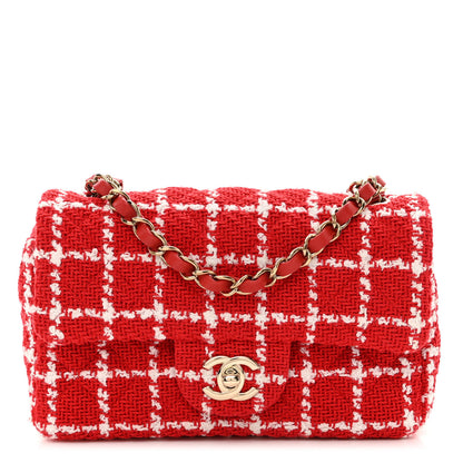 Chanel Tweed Quilted Mini Rectangular Flap White Red 1 of 10