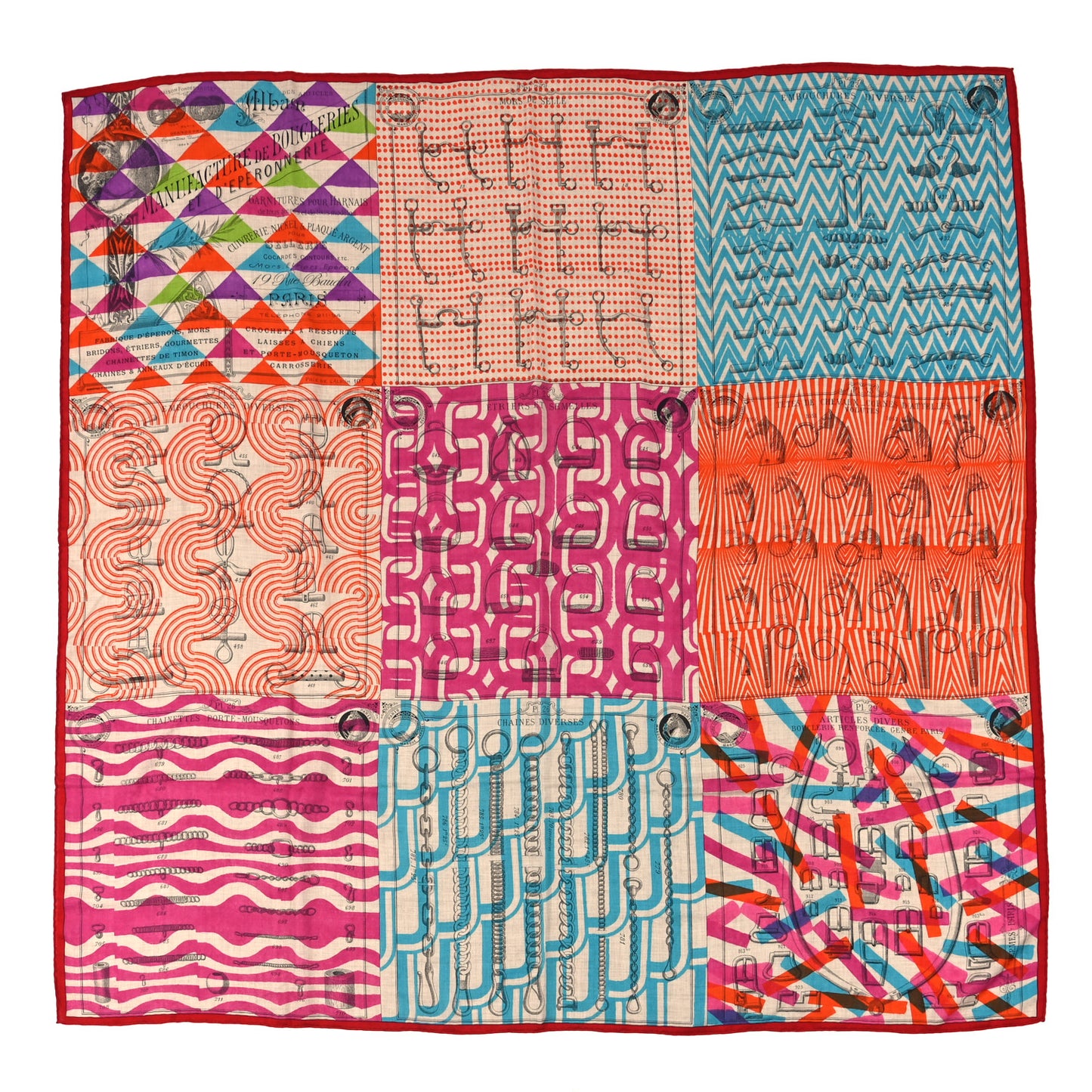 Cashmere Silk Manufacture de Boucleries Shawl 140 Fuchsia Turquoise Orange