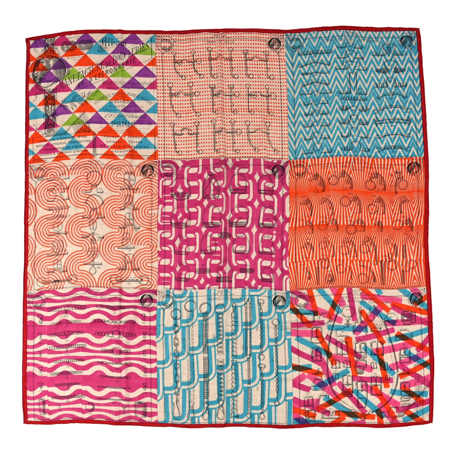 Hermes Cashmere Silk Manufacture de Boucleries Shawl 140 Fuchsia Turquoise Orange 1 of 3