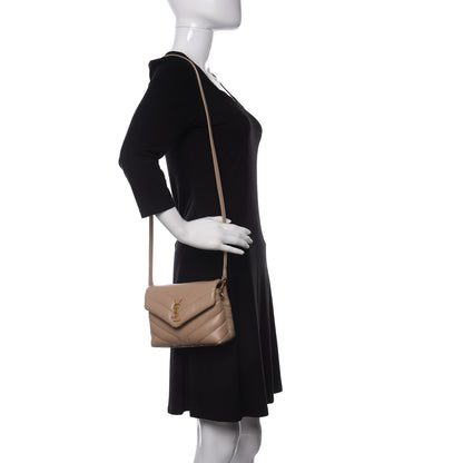 Saint Laurent Calfskin Y Quilted Monogram Toy Loulou Crossbody Bag Dark Beige 2 of 11