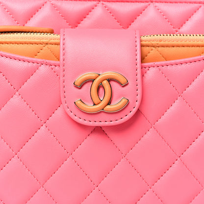 Chanel Lambskin Quilted Sunset Boulevard Pouch Case Coral Orange 9 of 9