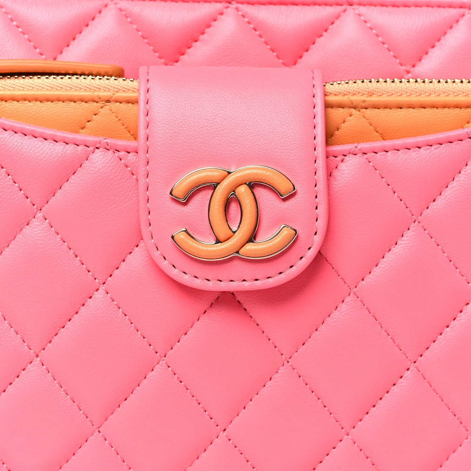 Chanel Lambskin Quilted Sunset Boulevard Pouch Case Coral Orange 9 of 9
