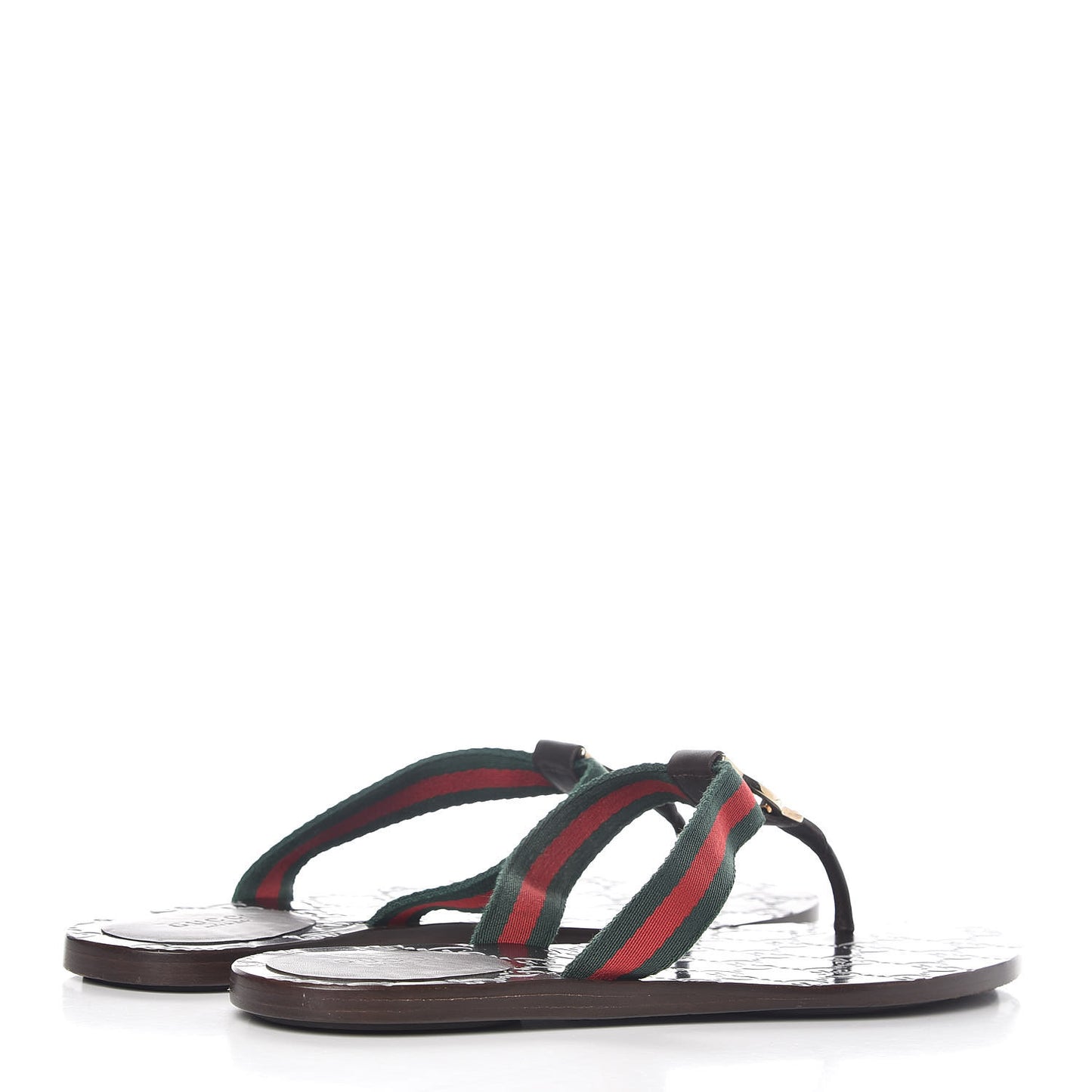 Nylon Guccissima Web Womens Thong Sandals 38.5 Green Red Cocoa