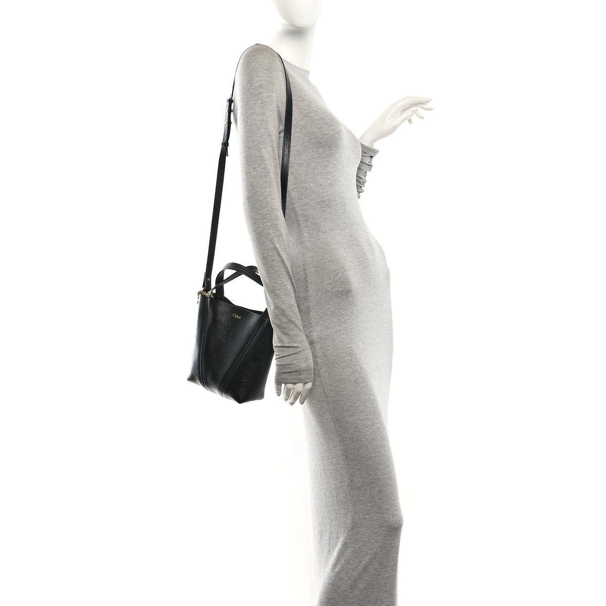 Grained Calfskin Small Spin Tote Black