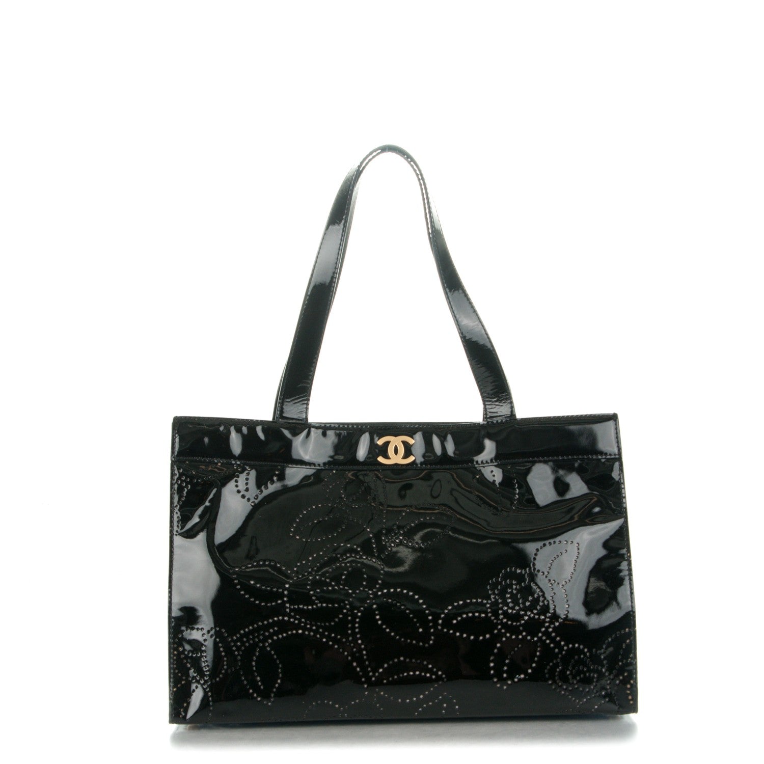 Chanel Patent Perforated Camellia Tote Black 1 of 6