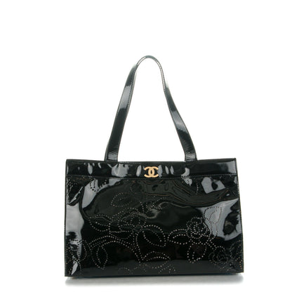 Chanel Patent Perforated Camellia Tote Black 1 of 6