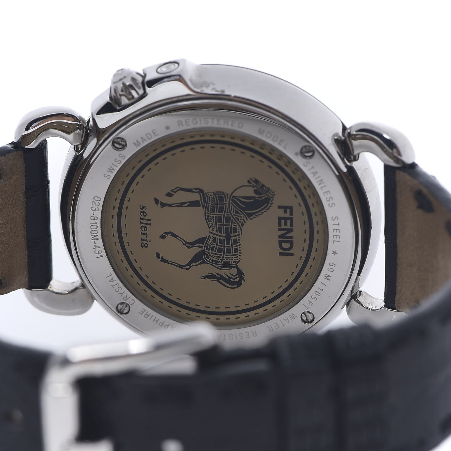 Stainless Steel Alligator 37mm 8100M Selleria Quartz Watch Black