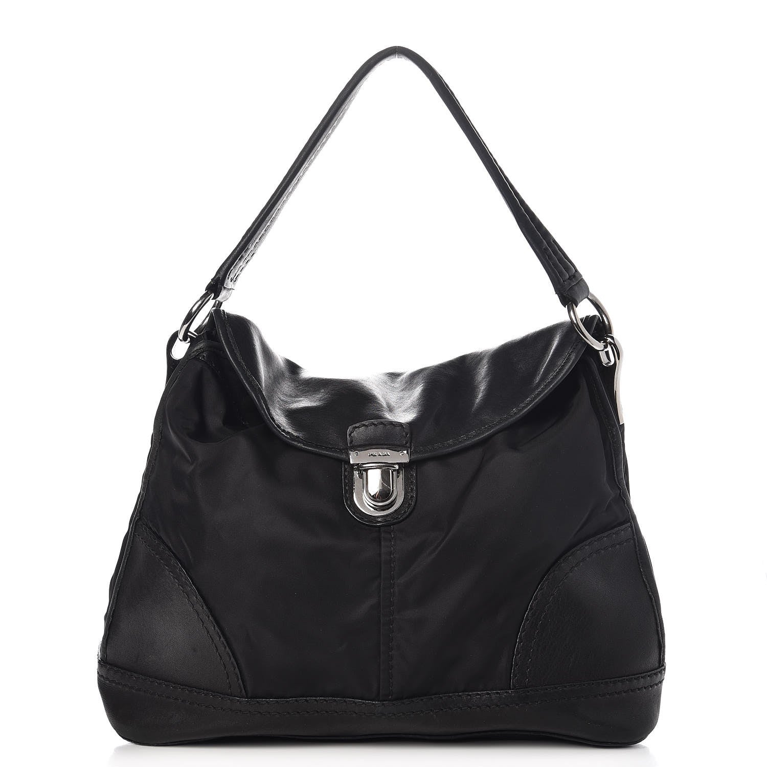 Prada Calfskin Tessuto Nylon Large Easy Fold Over Satchel Black 1 of 11