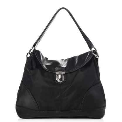 Prada Calfskin Tessuto Nylon Large Easy Fold Over Satchel Black 1 of 11