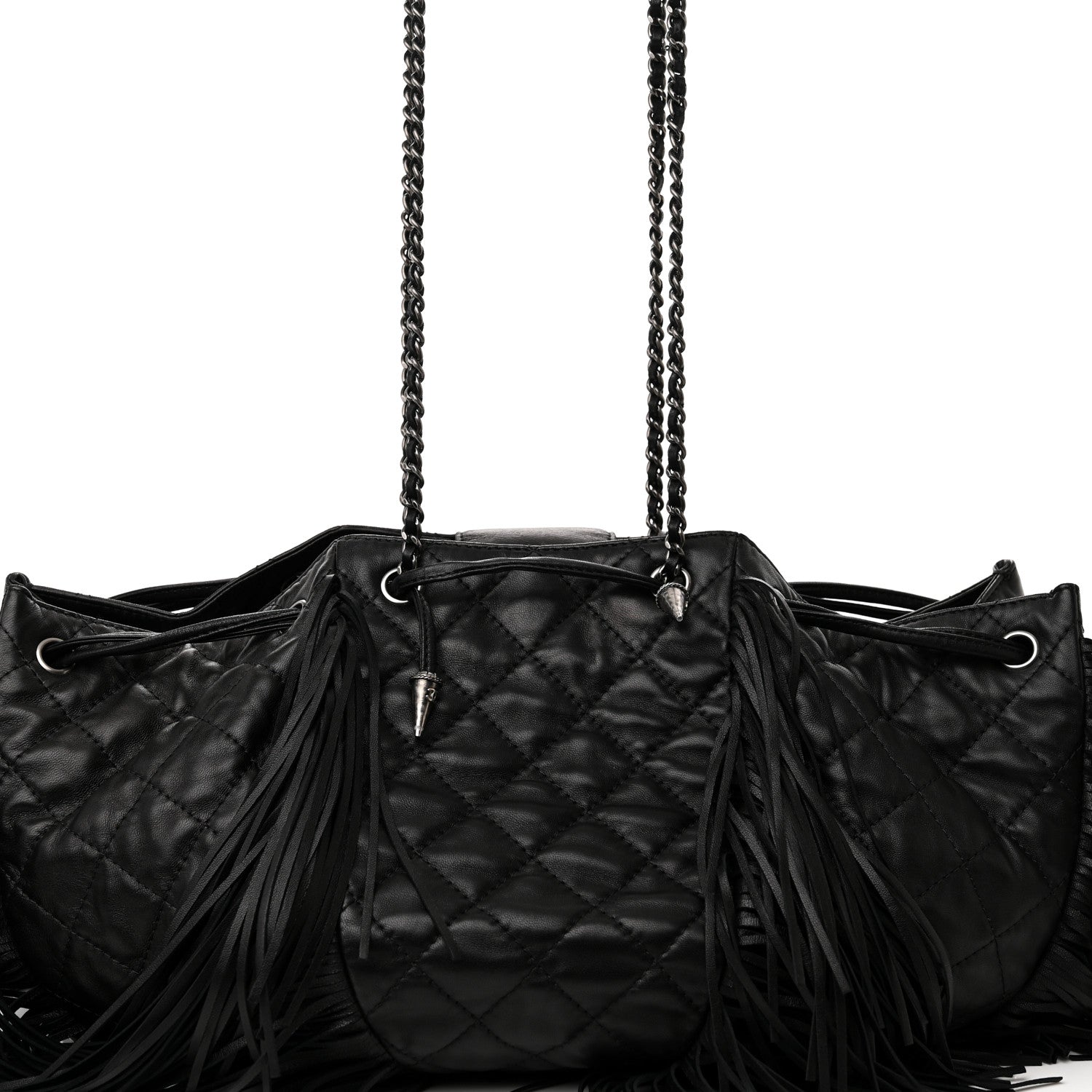 Chanel Lambskin Quilted Western Baluchon Fringe Bag Black 8 of 10
