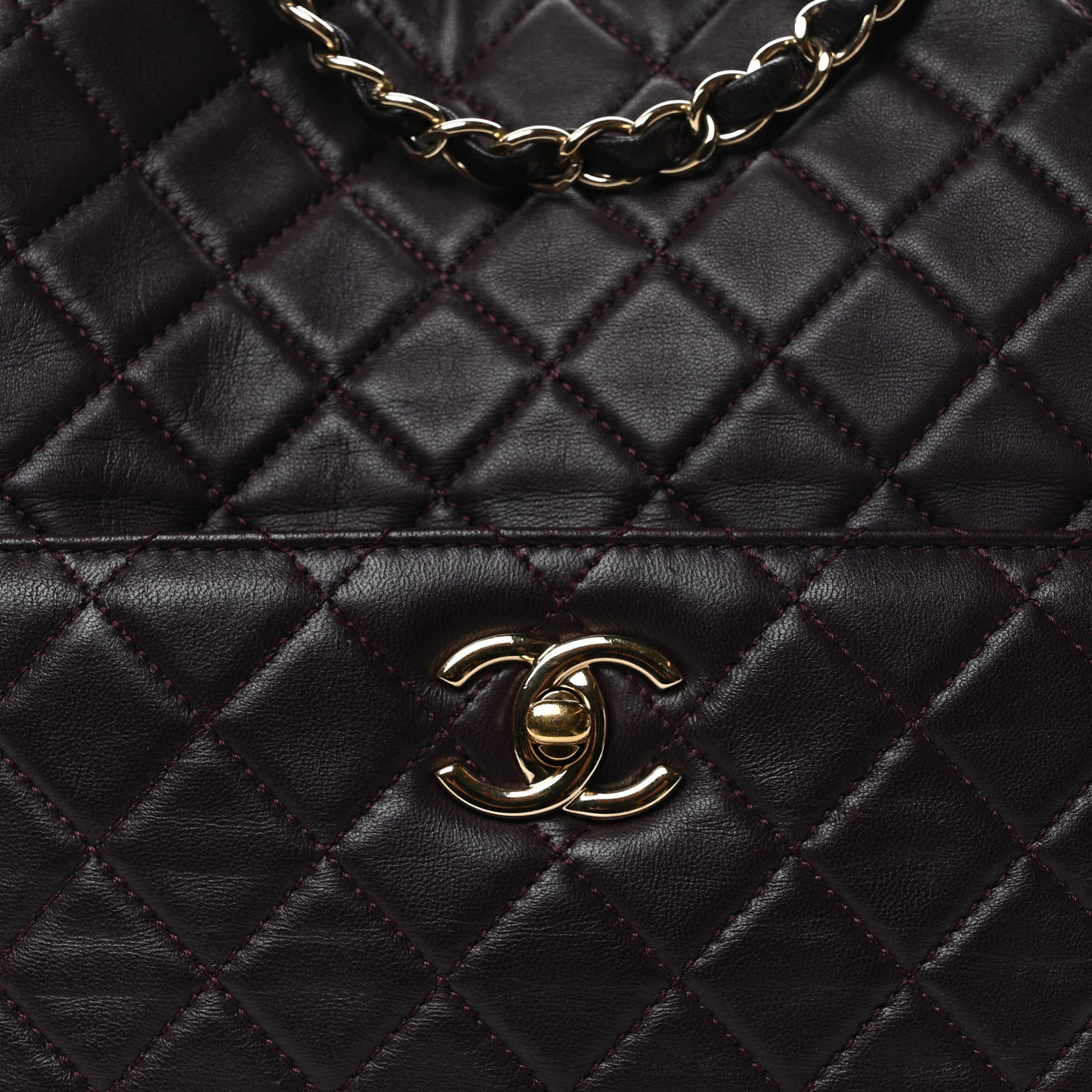 Lambskin Quilted Large Drawstring Shoulder Bag Dark Purple
