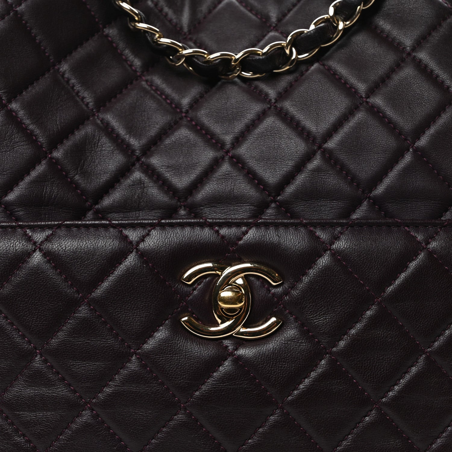 Chanel Lambskin Quilted Large Drawstring Shoulder Bag Dark Purple 8 of 10