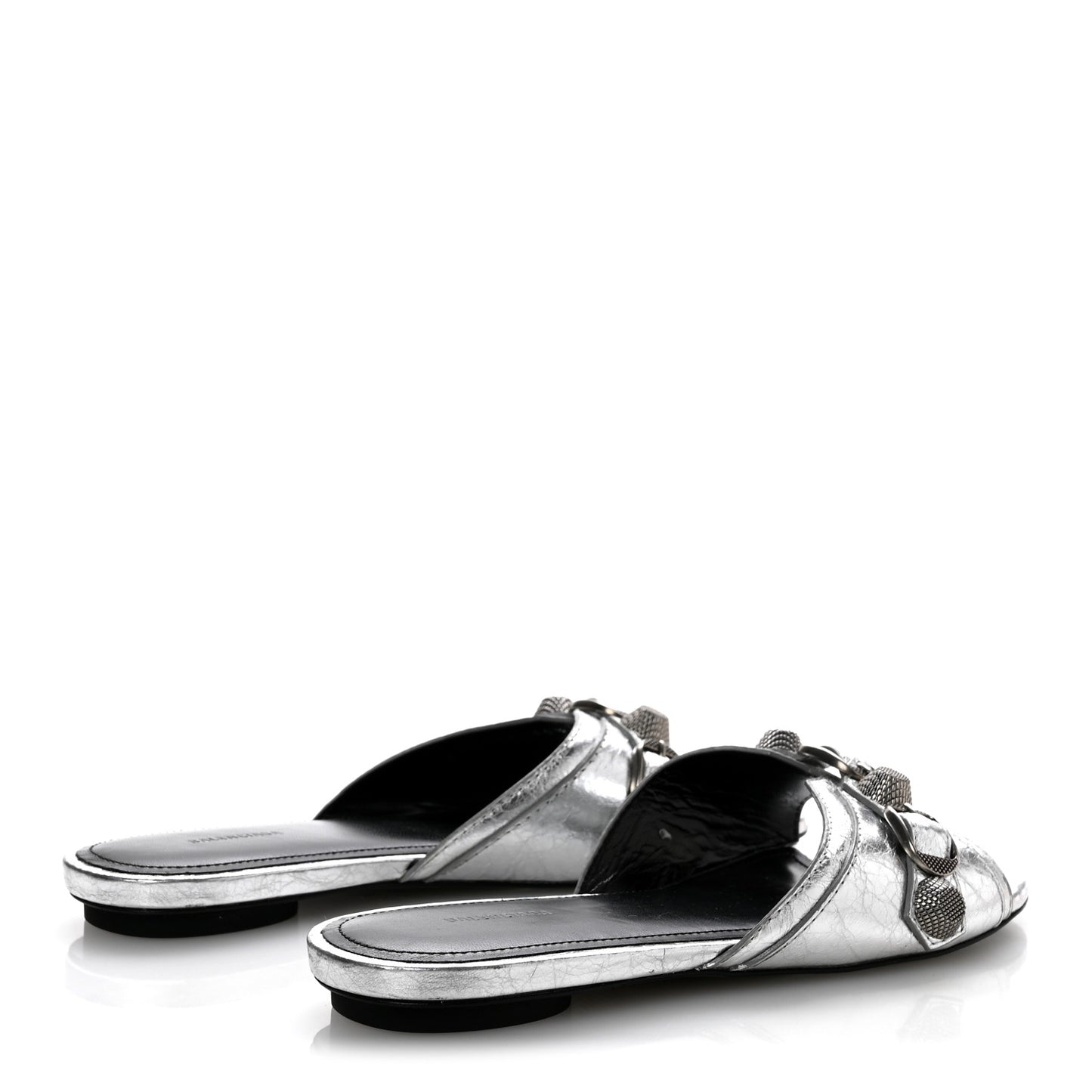 Metallic Arena Cagole Flat Slide Sandals 35.5 Silver
