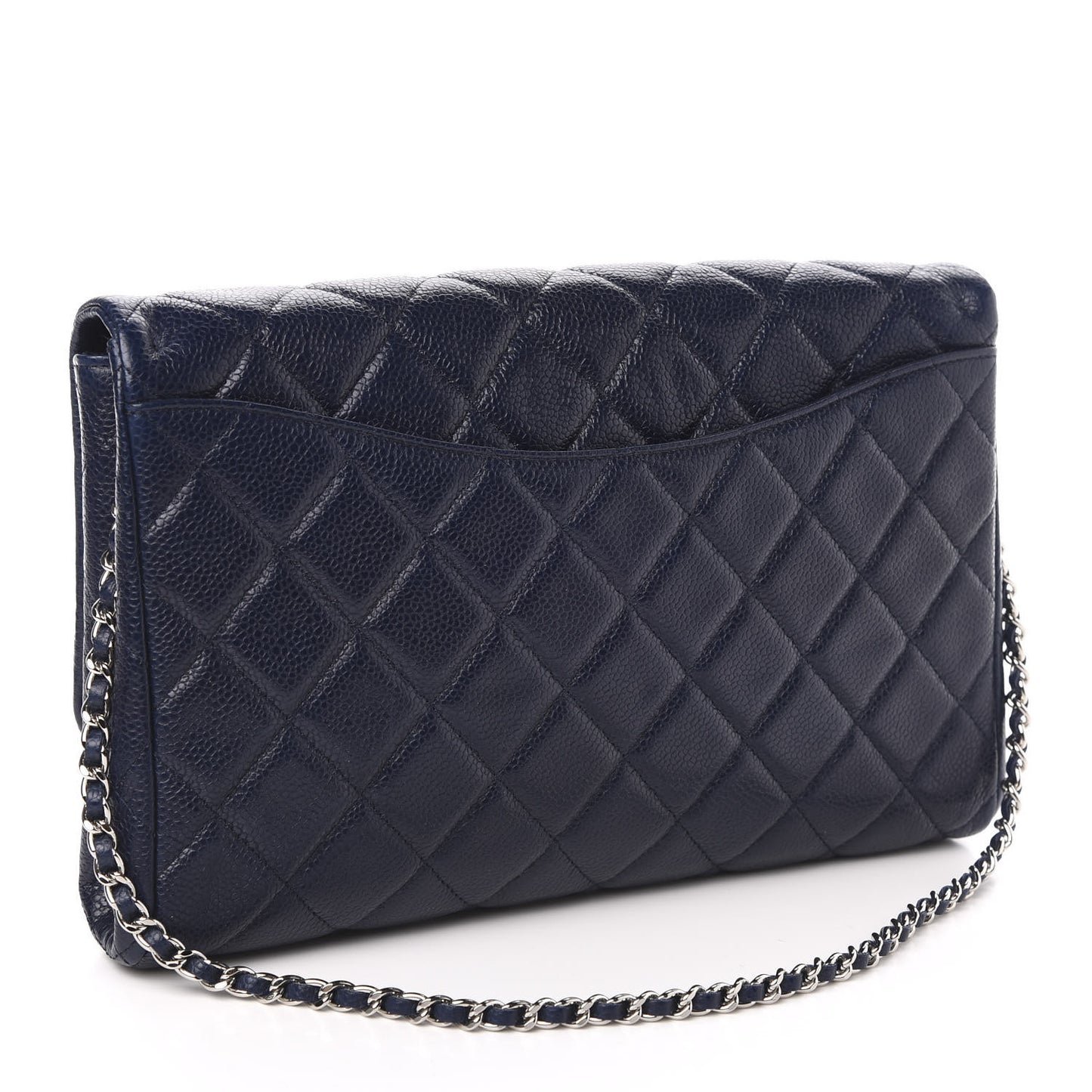 Caviar Quilted Clutch With Chain Flap Blue