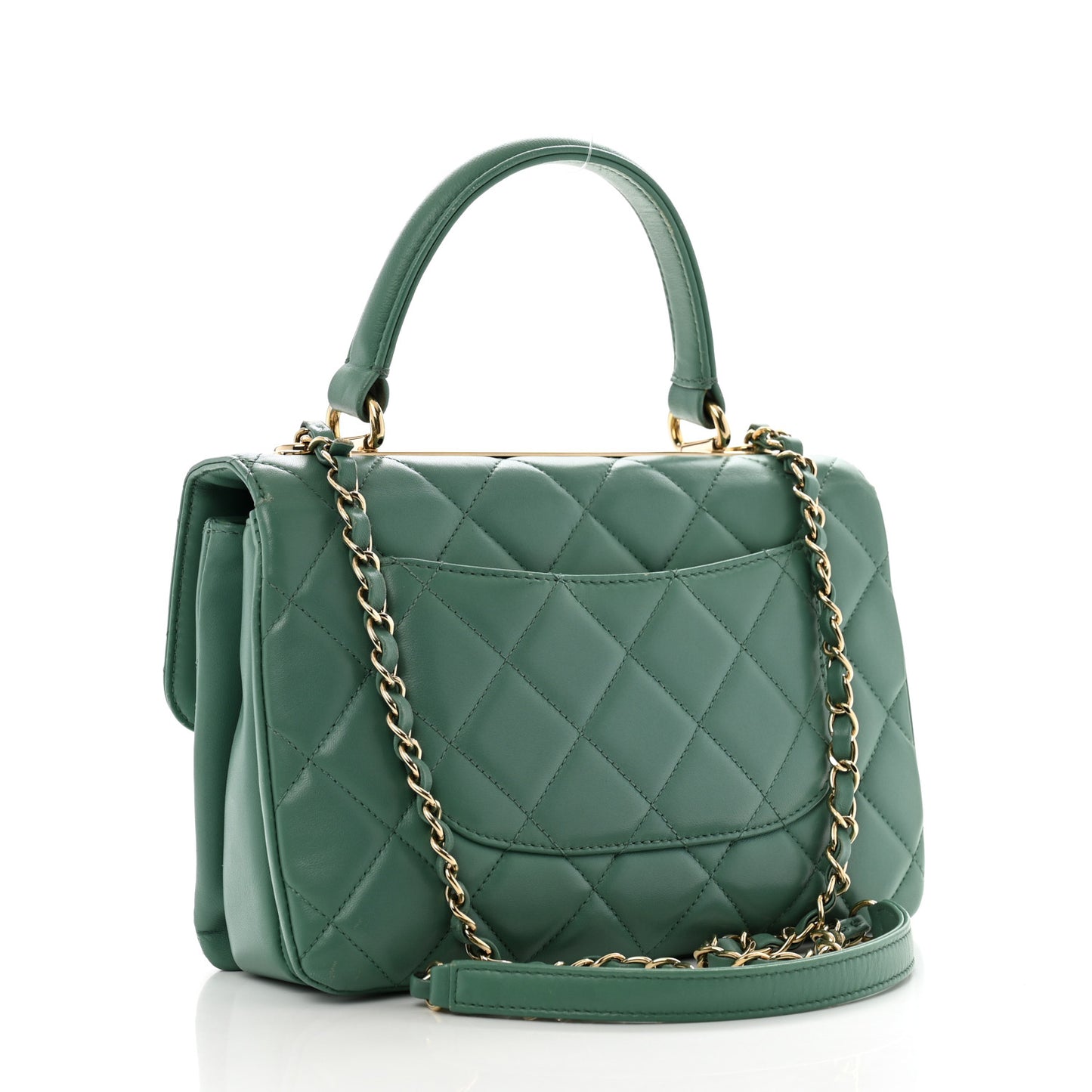 Lambskin Quilted Small Trendy CC Flap Dual Handle Bag Green