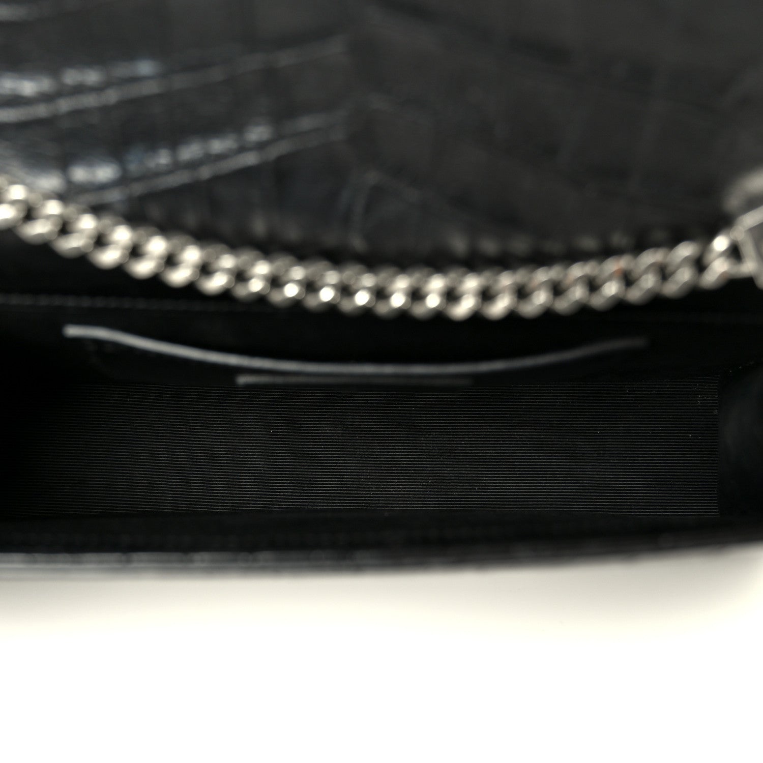 Saint Laurent Calfskin Crocodile Embossed Medium Classic Monogram Kate Tassel Satchel Black 5 of 12