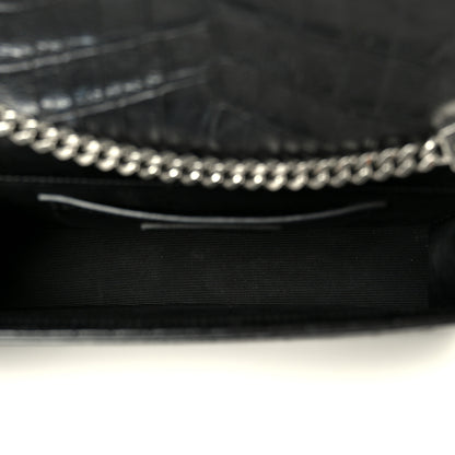 Saint Laurent Calfskin Crocodile Embossed Medium Classic Monogram Kate Tassel Satchel Black 5 of 12